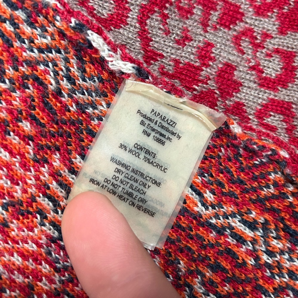 Paparazzi Cardigan Sweater Womens XL Red Mixed Print‎ Wool Blend Boho full zip - Picture 2 of 16